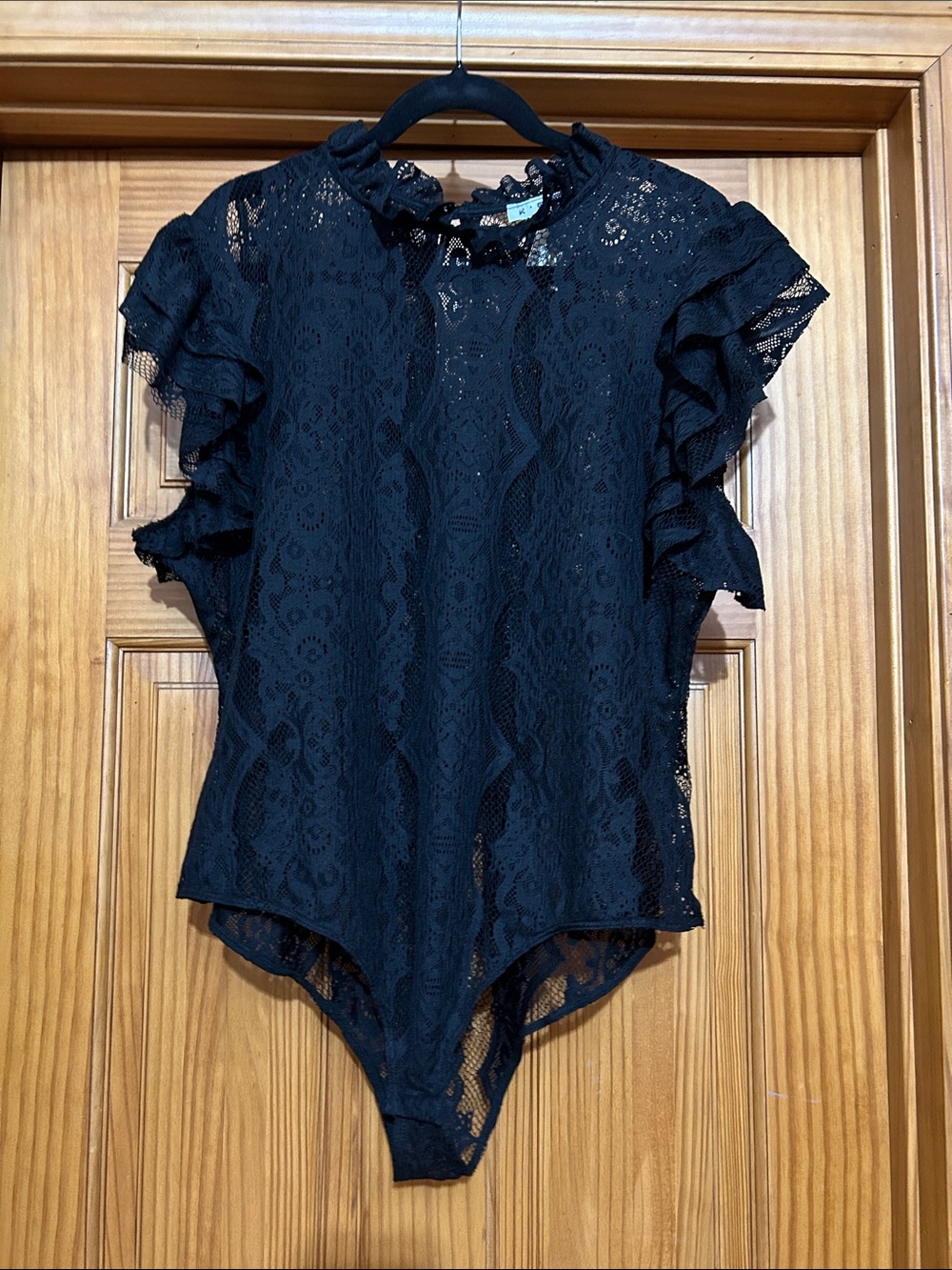 glam Black Lace Ruffle Sleeve Bodysuit